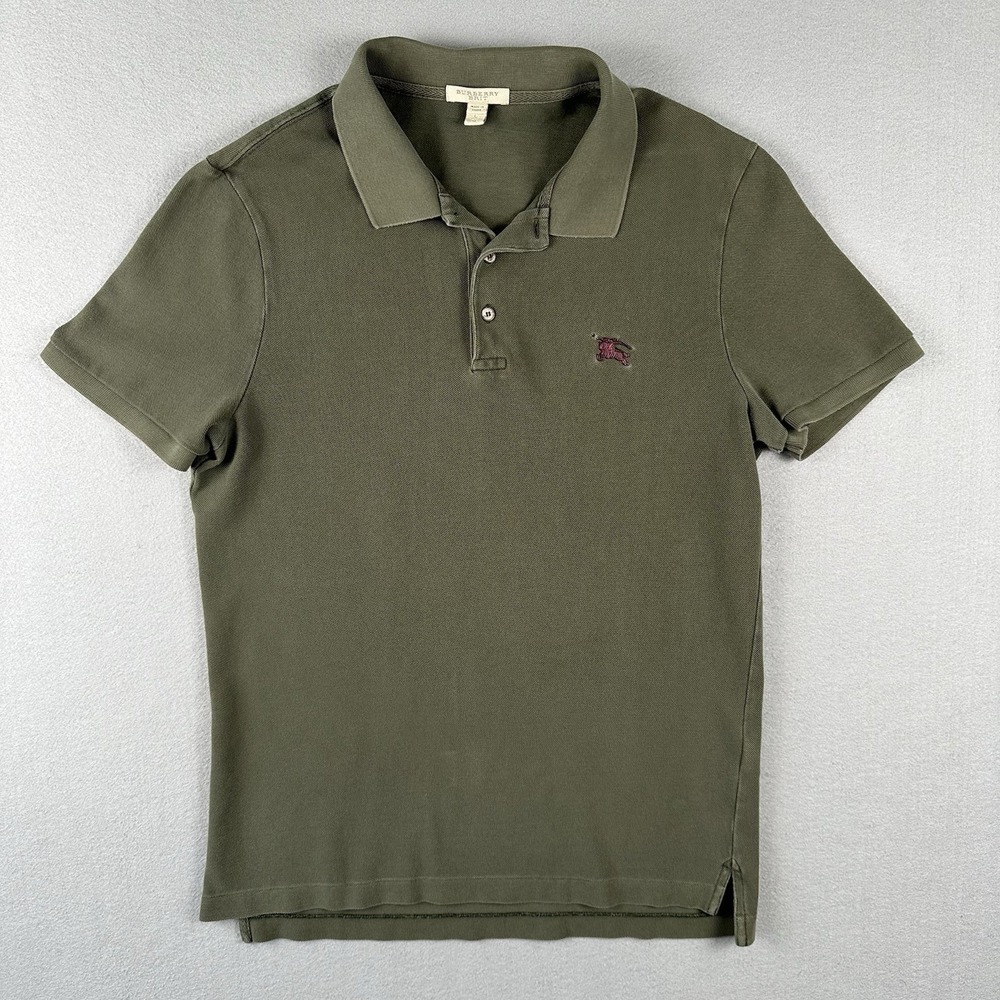 Burberry Brit Polo Shirt Men's Large Dark Green Metal Logo Short Sleeve